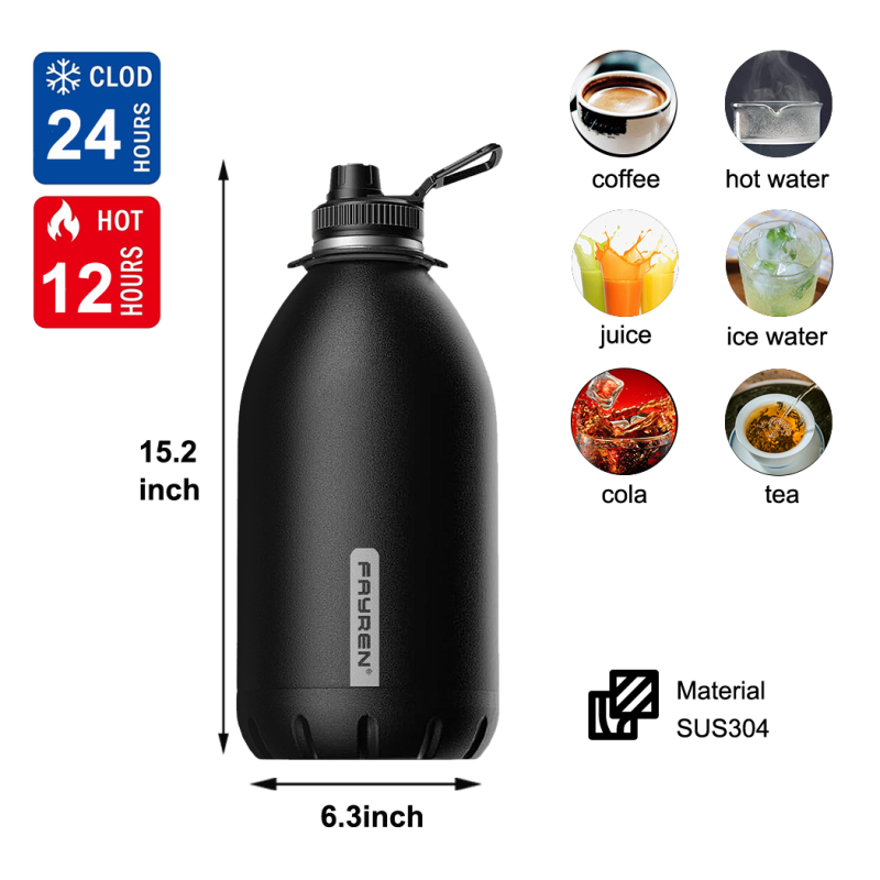 1 Gallon Water Bottle Insulated,128oz Large Stainless Steel Water Bottles with Straw