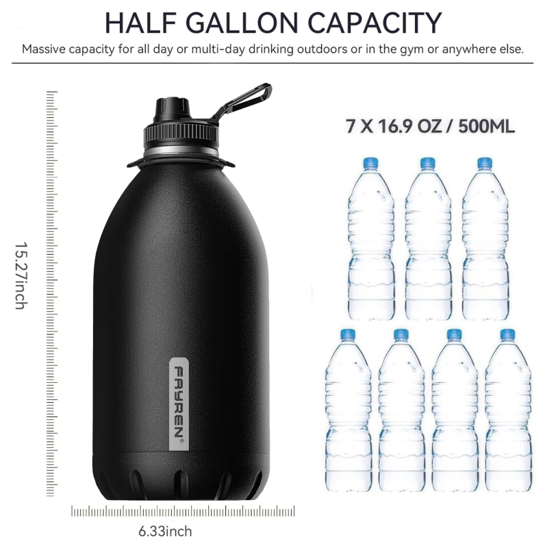 1 Gallon Water Bottle Insulated,128oz Large Stainless Steel Water Bottles with Straw