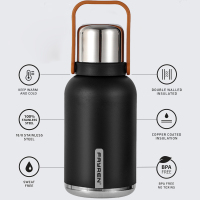 Insulated Stainless Steel Water Bottle with Handle, Strap, Strainer, Sports Travels Coffee Tea Bottle for Home Office Outdoor