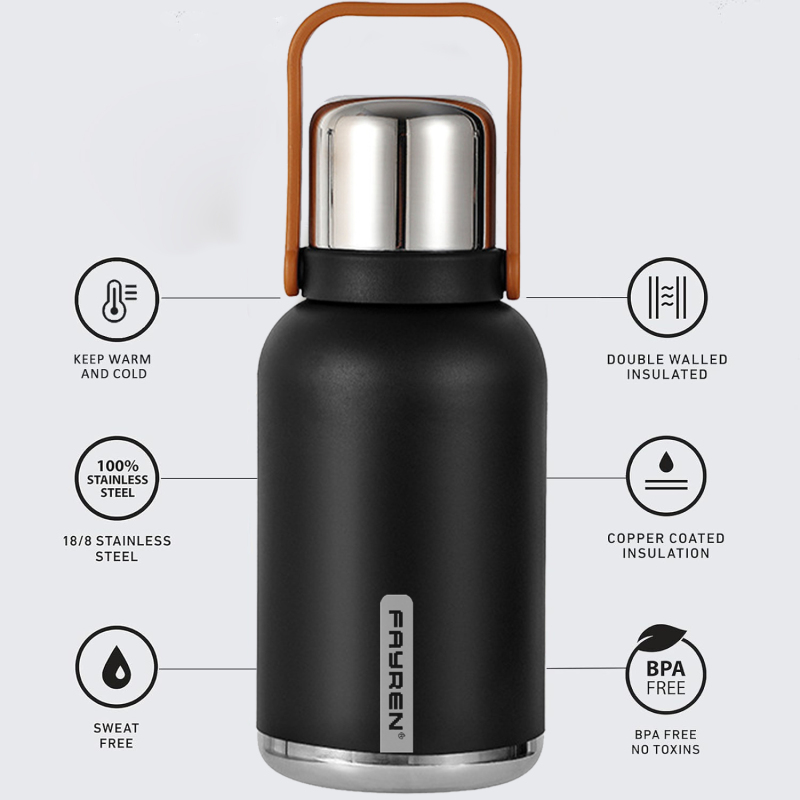 Insulated Stainless Steel Water Bottle with Handle, Strap, Strainer, Sports Travels Coffee Tea Bottle for Home Office Outdoor