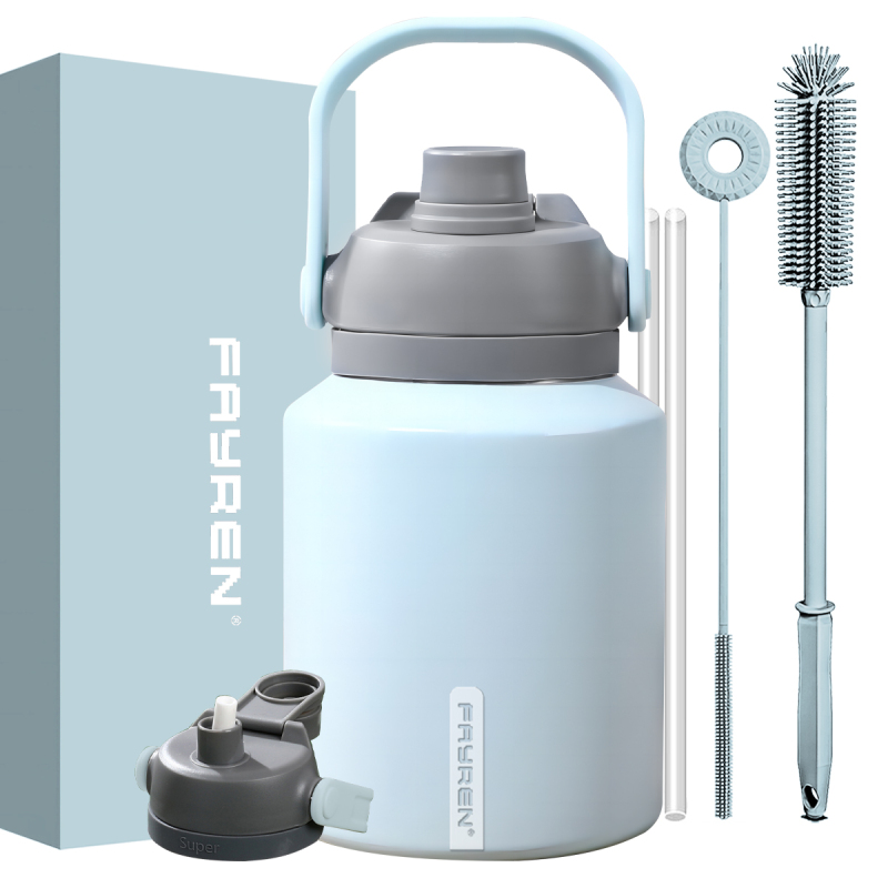 Insulated Water Bottle, Dishwasher Safe Stainless Steel Thermos, BPA Free Jug with Ergonomic Handle & Anti-slip Bottom
