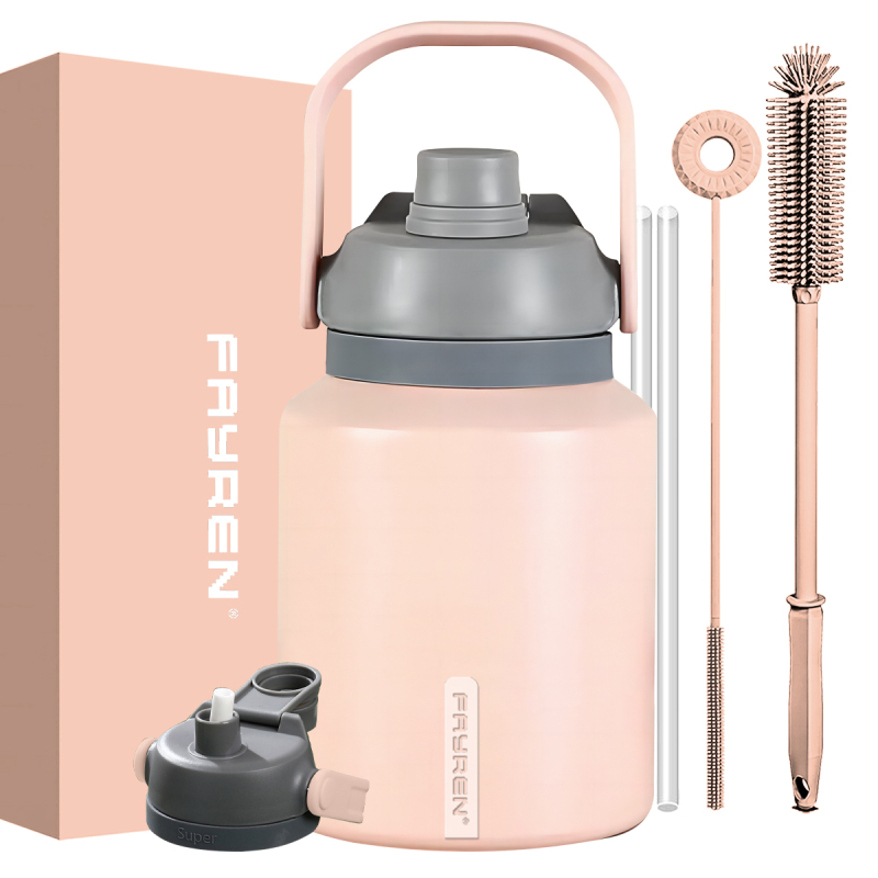 Insulated Water Bottle, Dishwasher Safe Stainless Steel Thermos, BPA Free Jug with Ergonomic Handle & Anti-slip Bottom