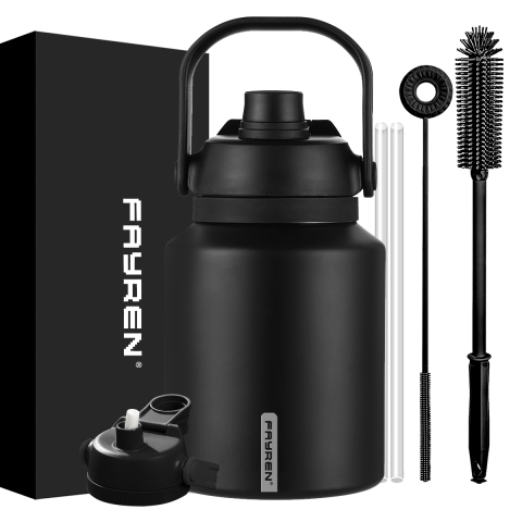 Insulated Water Bottle, Dishwasher Safe Stainless Steel Thermos, BPA Free Jug with Ergonomic Handle & Anti-slip Bottom