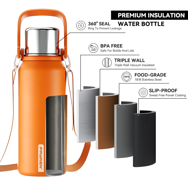 Insulated Stainless Steel Water Bottle with Handle, Strap, Strainer, Sports Travels Coffee Tea Bottle for Home Office Outdoor,