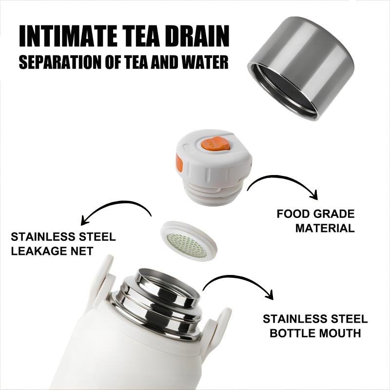Insulated Stainless Steel Water Bottle with Handle, Strap, Strainer, Sports Travels Coffee Tea Bottle for Home Office Outdoor,