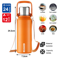 Insulated Stainless Steel Water Bottle with Handle, Strap, Strainer, Sports Travels Coffee Tea Bottle for Home Office Outdoor,