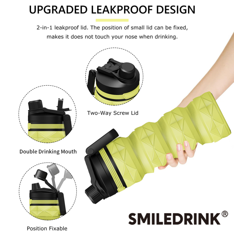 Silicone Foldable Water Bottles Leakproof BPA Free Travel Water Bottles with straw lid
