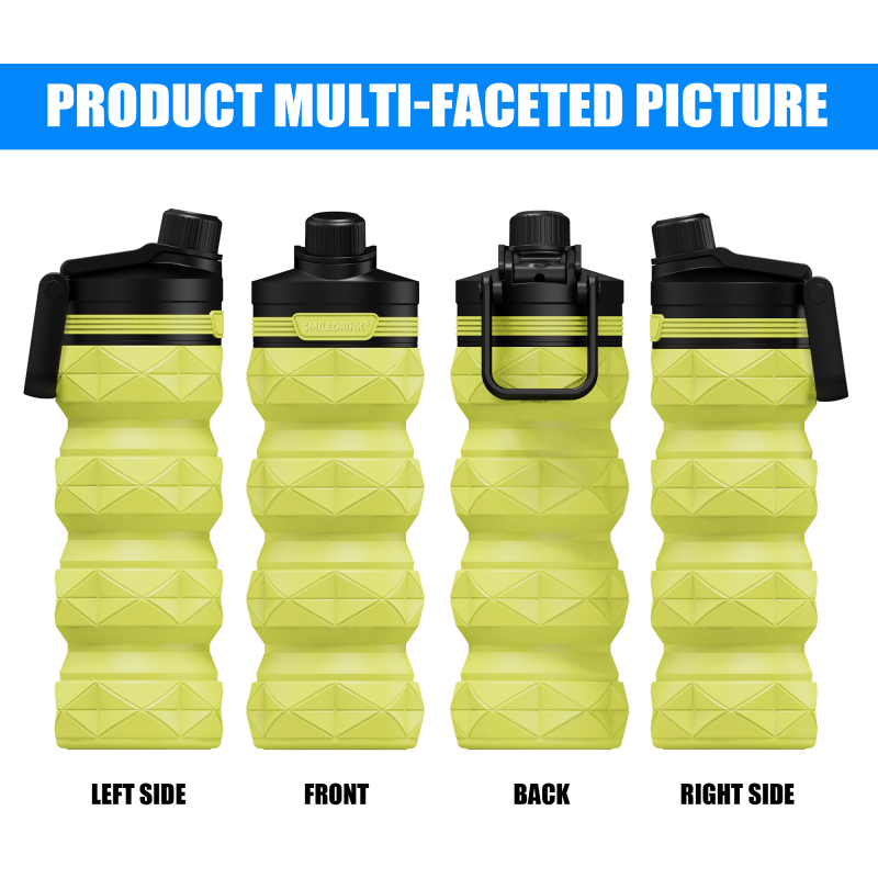 Silicone Foldable Water Bottles Leakproof BPA Free Travel Water Bottles with straw lid