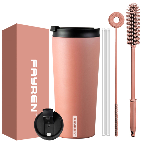 Double Walled Vacuum Insulated tumbler Stainless Steel Thermos Travel Mug with 2 Lids