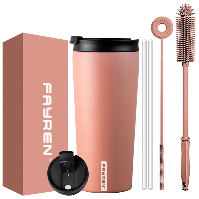 Double Walled Vacuum Insulated tumbler Stainless Steel Thermos Travel Mug with 2 Lids