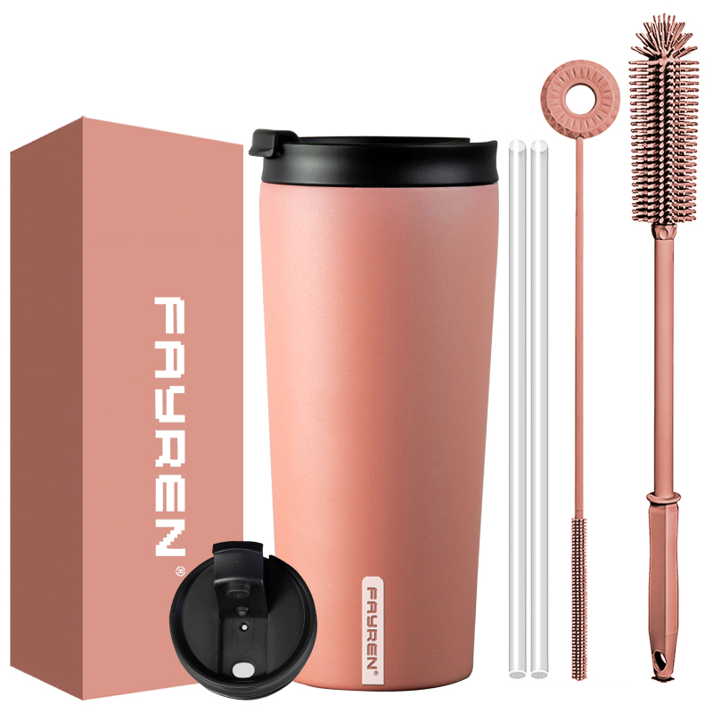 Double Walled Vacuum Insulated tumbler Stainless Steel Thermos Travel Mug with 2 Lids