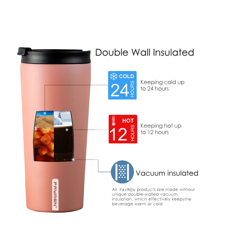Double Walled Vacuum Insulated tumbler Stainless Steel Thermos Travel Mug with 2 Lids