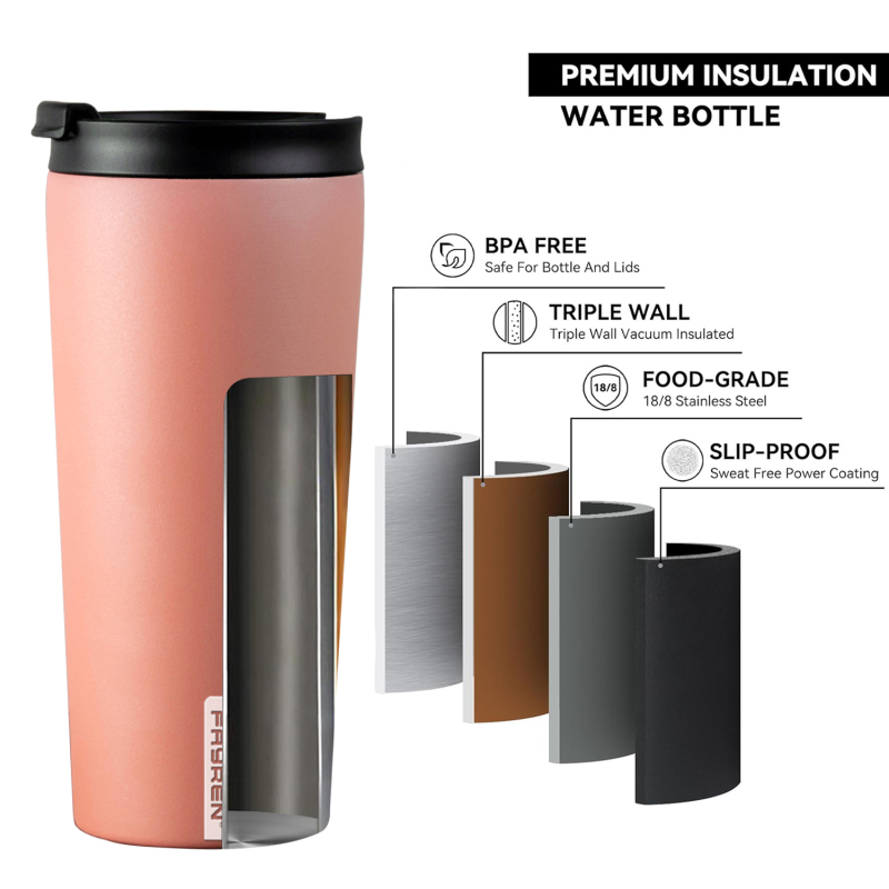 Double Walled Vacuum Insulated tumbler Stainless Steel Thermos Travel Mug with 2 Lids