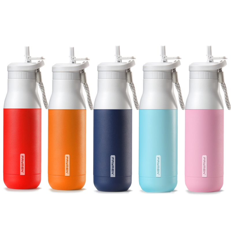 Durable 500ml Double Wall Water Bottles Stainless Steel Insulated with Rope Powder Coated