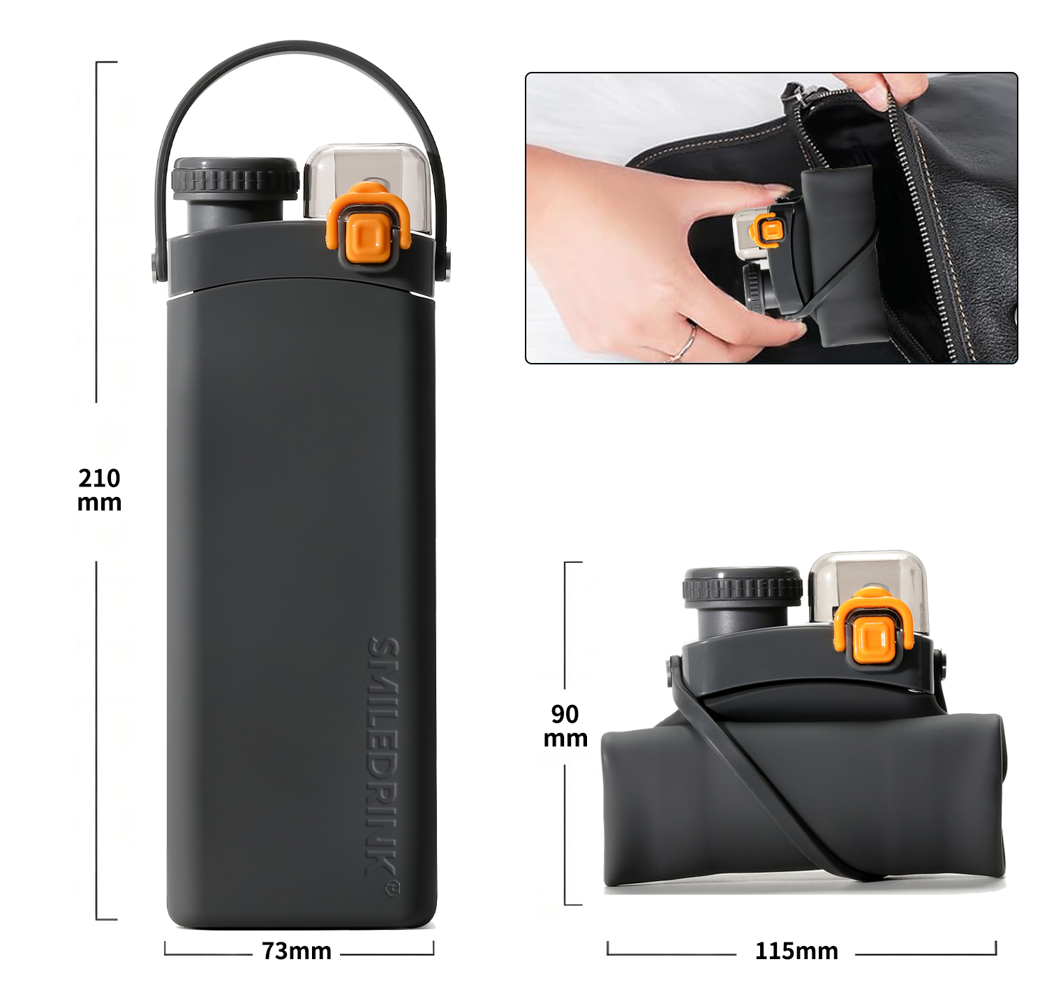 Silicone water bottle with Straw