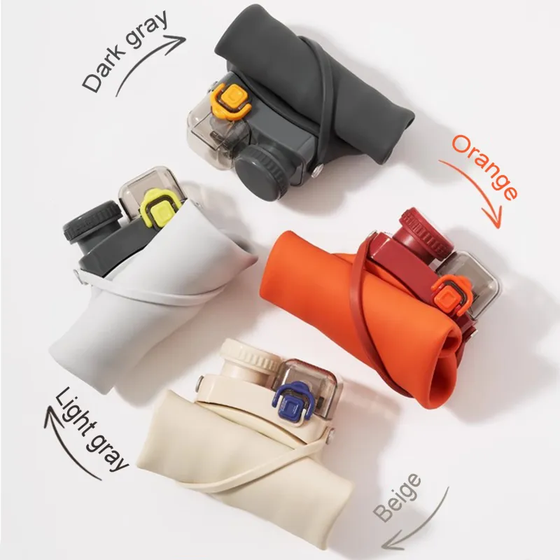 smiledrink Unbreakable foldable Silicone drinkware custom folding collapsible Silicone drink sport water bottle with Straw