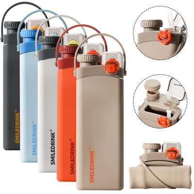 Botella para deporte de exterior, vaso plegable de silicona, portátil, reutilizable, sin BPA, gran oferta, 600ML, con asa