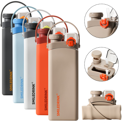 Botella para deporte de exterior, vaso plegable de silicona, portátil, reutilizable, sin BPA, gran oferta, 600ML, con asa