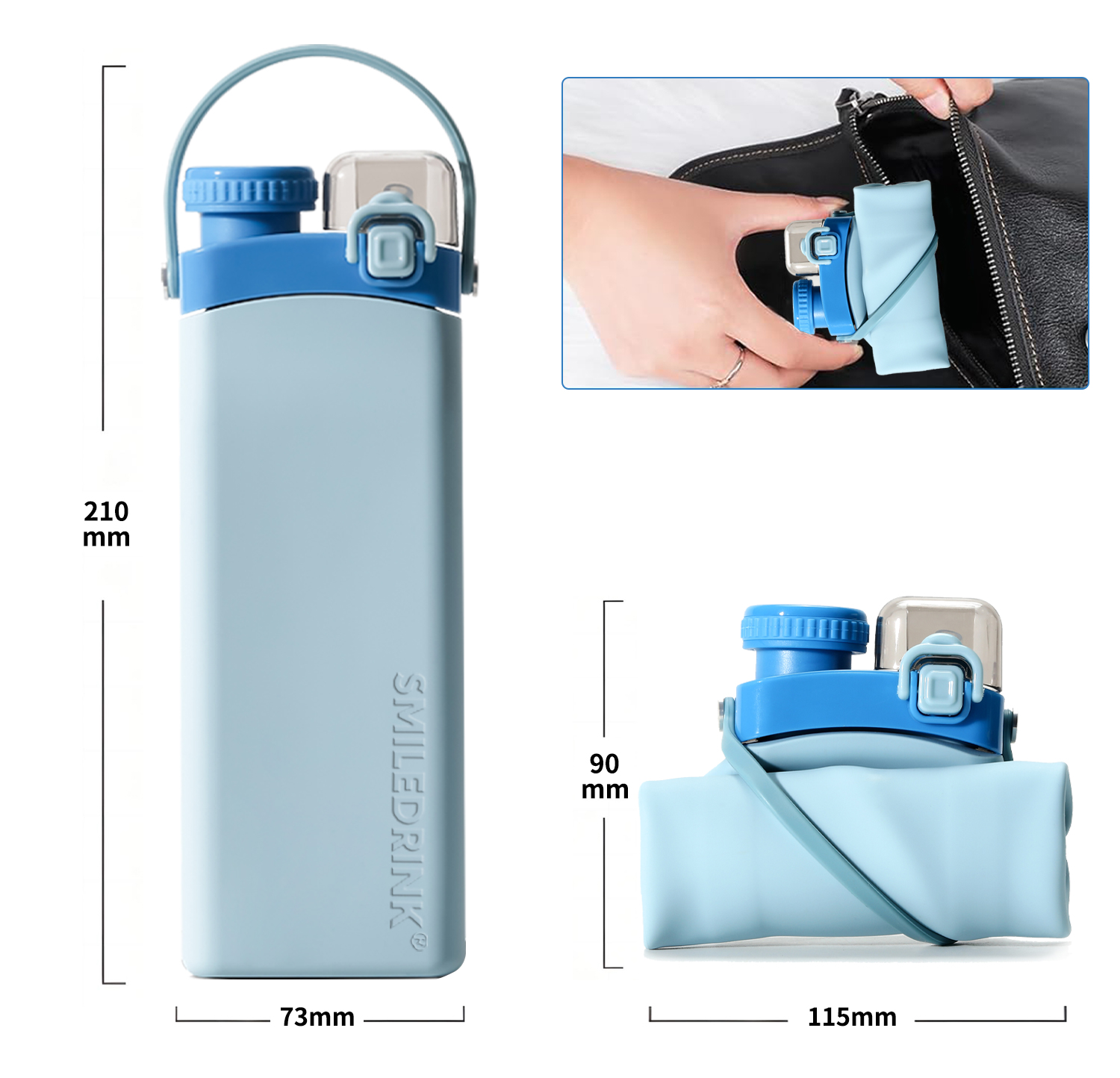 Silicone Collapsible Sports Bottle With Handle