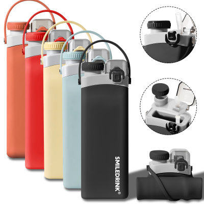 Individuell gestaltete, faltbare Silikon-Sportgetränke-Wasserflasche für das Fitnessstudio, zusammenklappbare, wiederverwendbare Wasserflasche