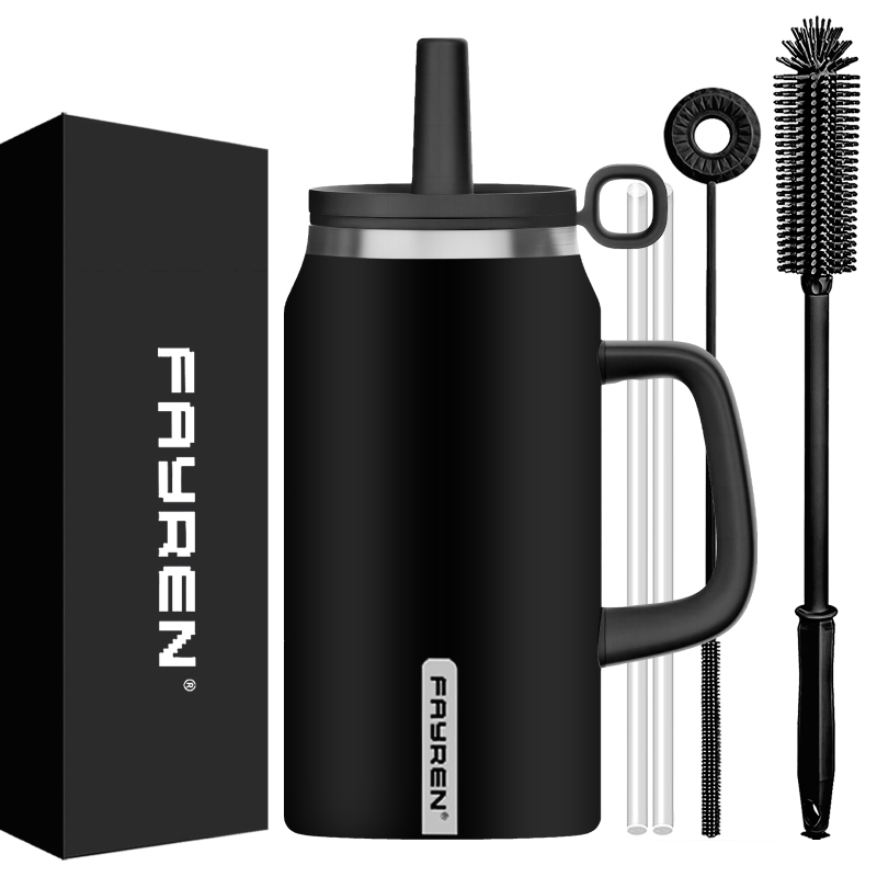 50 oz Stainless Steel Insulated Tumbler Travel Coffee Mug with Lid and Straw