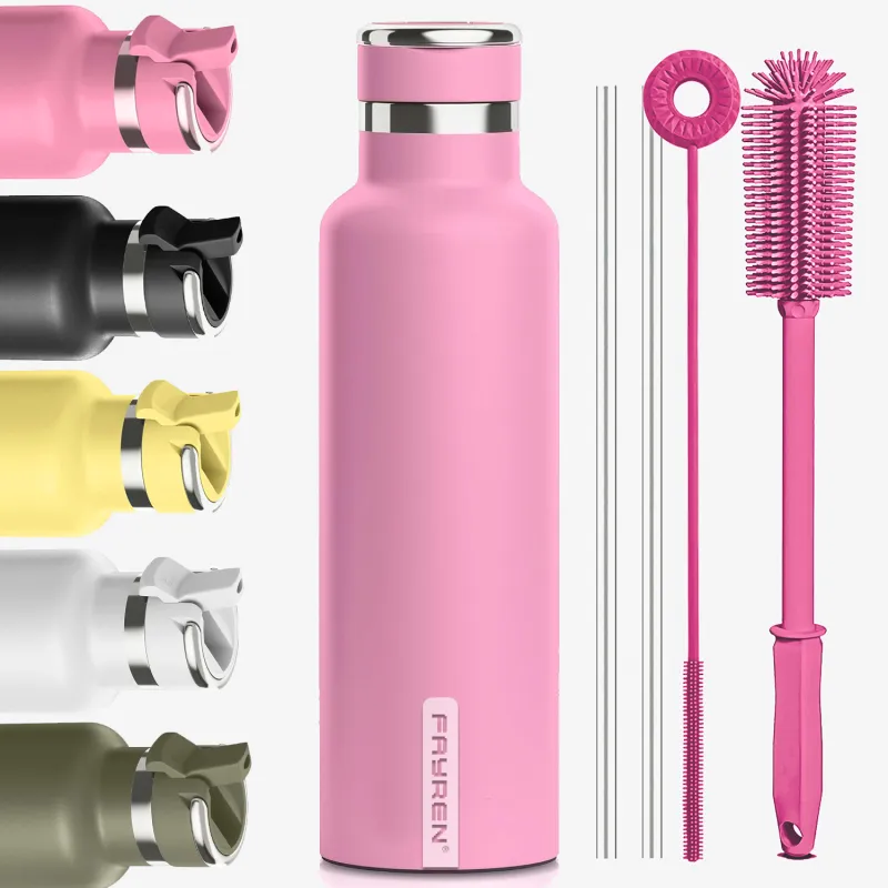 Reusable Vacuum Narrow Mouth Insulated Water Bottle with Handle Lid