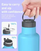 Reusable Vacuum Narrow Mouth Insulated Water Bottle with Handle Lid