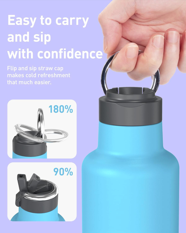 Reusable Vacuum Narrow Mouth Insulated Water Bottle with Handle Lid