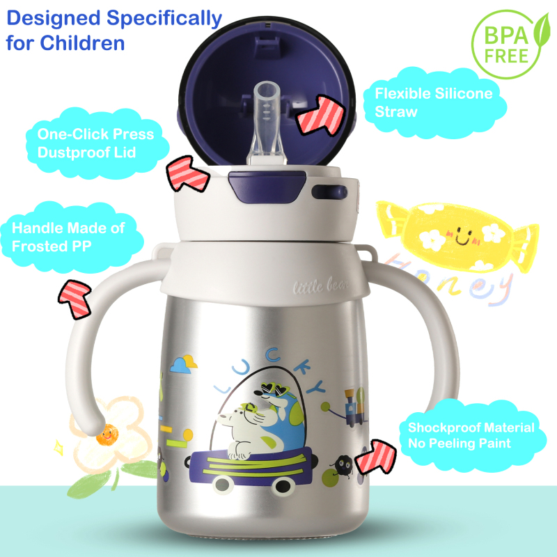 BABY 12 ounce Stainless Steel Vacuum Insulated Straw kid water Bottle with handle