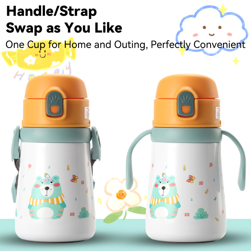 SUS 316 Stainless Steel Leak Proof Thermos Flask Water Bottles for Boys Girls with Straw Lid Handles & Strap
