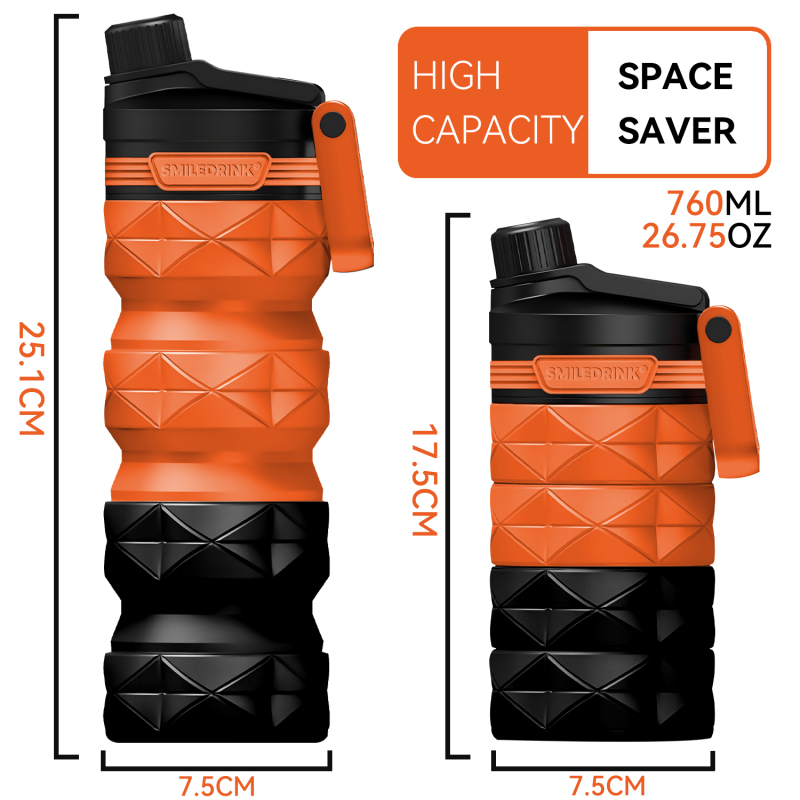 Collapsible Silicone Foldable Water Bottle Leakproof BPA Free Travel Water Bottles with handle