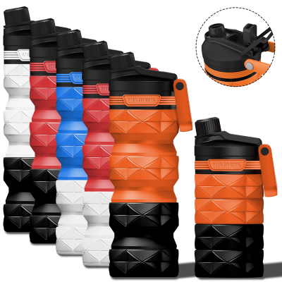 Collapsible Silicone Foldable Water Bottle Leakproof BPA Free Travel Water Bottles with handle
