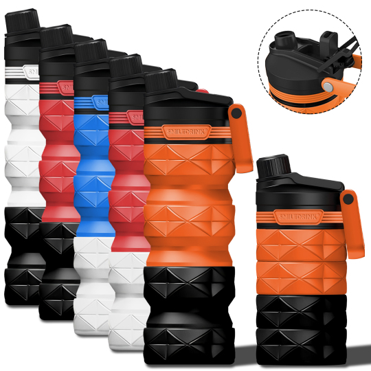 Collapsible Silicone Foldable Water Bottle Leakproof BPA Free Travel Water Bottles with handle