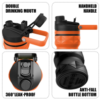 Collapsible Silicone Foldable Water Bottle Leakproof BPA Free Travel Water Bottles with handle