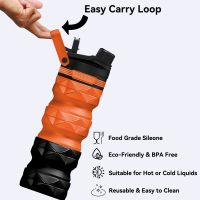 Collapsible Silicone Foldable Water Bottle Leakproof BPA Free Travel Water Bottles with handle