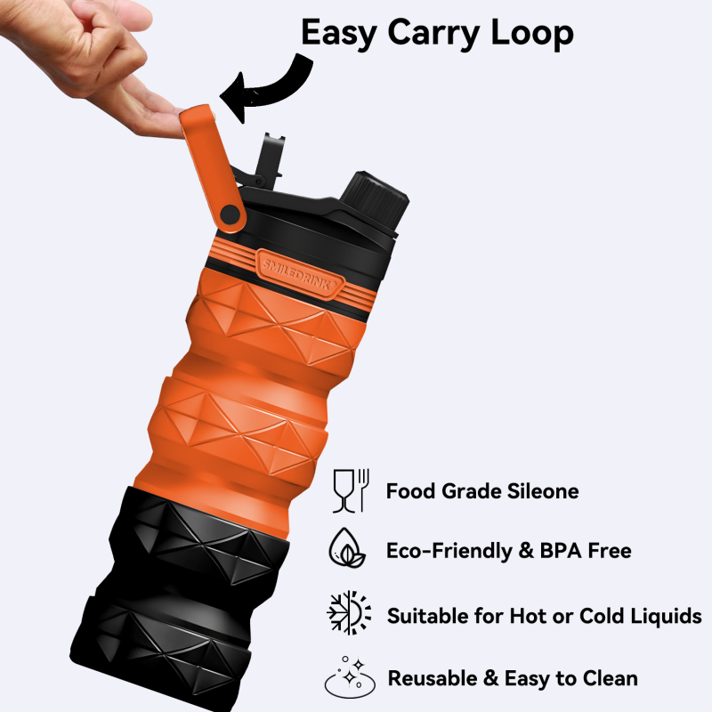 Collapsible Silicone Foldable Water Bottle Leakproof BPA Free Travel Water Bottles with handle
