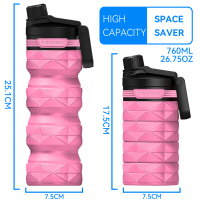 BPA Free Silicone Reusable Portable Lightweight Foldable Water Bottles with handle and straw