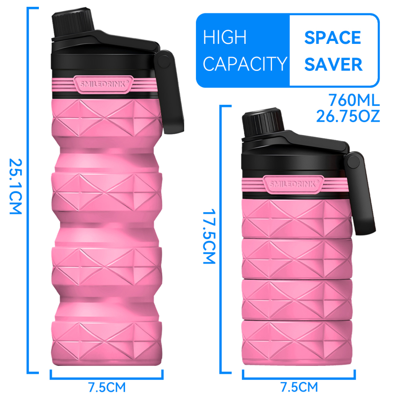 BPA Free Silicone Reusable Portable Lightweight Foldable Water Bottles with handle and straw