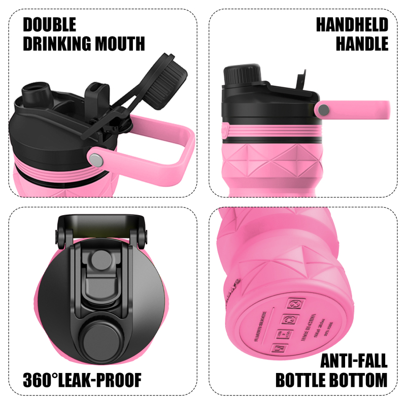 BPA Free Silicone Reusable Portable Lightweight Foldable Water Bottles with handle and straw