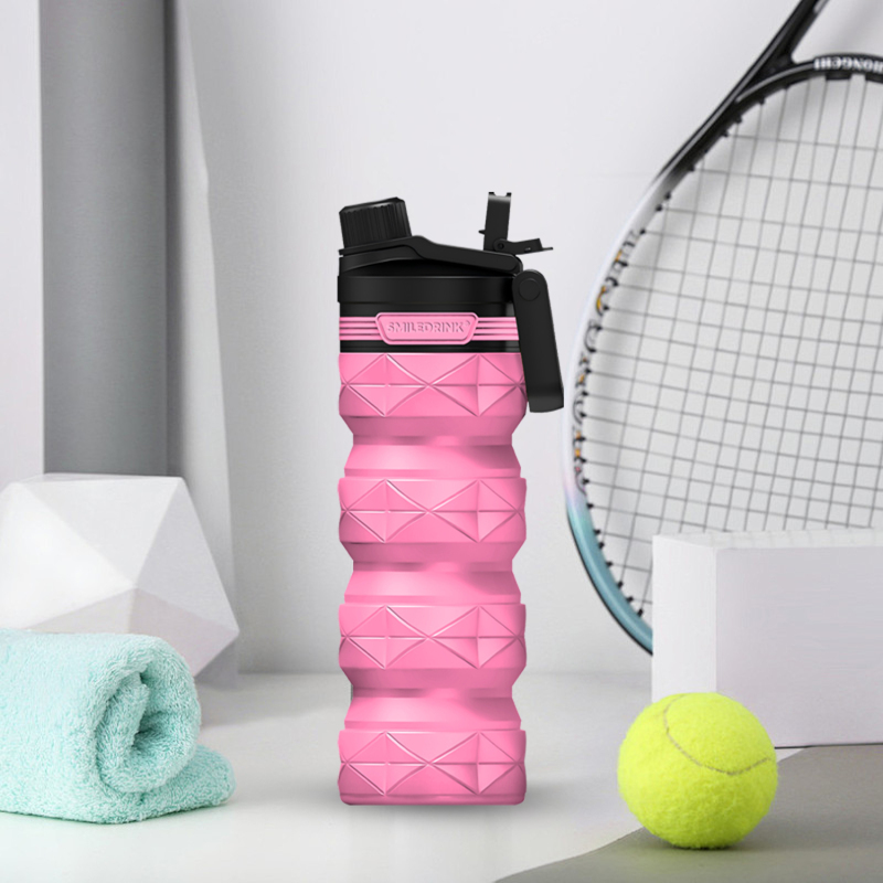 BPA Free Silicone Reusable Portable Lightweight Foldable Water Bottles with handle and straw