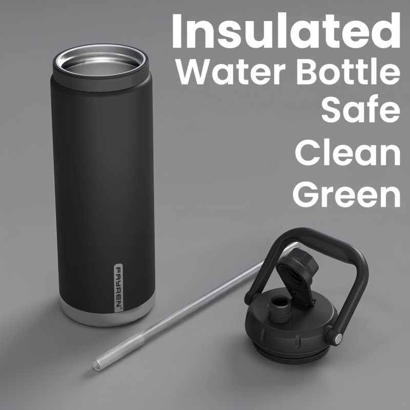 Sports Double Wall Stainless Steel Water Bottle with Straw and handle