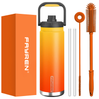 Double Wall Stainless Steel Water Bottle 48oz Tall & Slim Design Full Handle with Silicone Comfort Grip