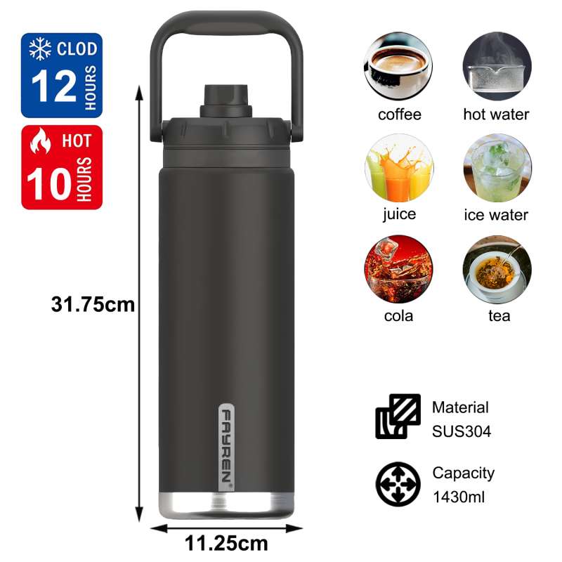 Sports Double Wall Stainless Steel Water Bottle with Straw and handle