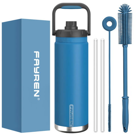 Sports Double Wall Stainless Steel Water Bottle with Straw and handle