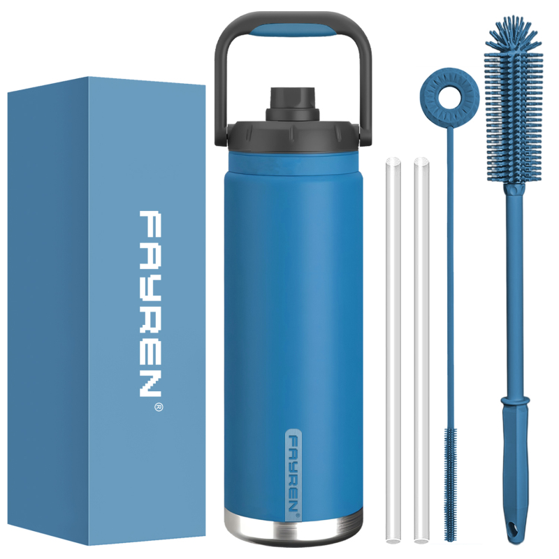 Sports Double Wall Stainless Steel Water Bottle with Straw and handle