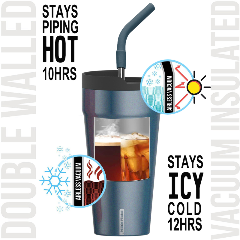 20oz Tumbler with Spill-Proof Lid and Straw Stainless Steel Vacuum Insulated Coffee Tumbler Cup Double Wall Powder Coated Travel Mug