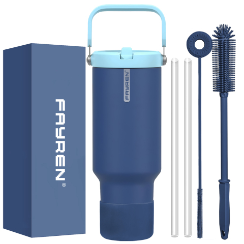 40 oz Tumbler with Handle Flip Straw, Vacuum Insulated Tumblers with Flip Straw and Top Handle with Silicone Bottom Travel Coffee Mug Insulated