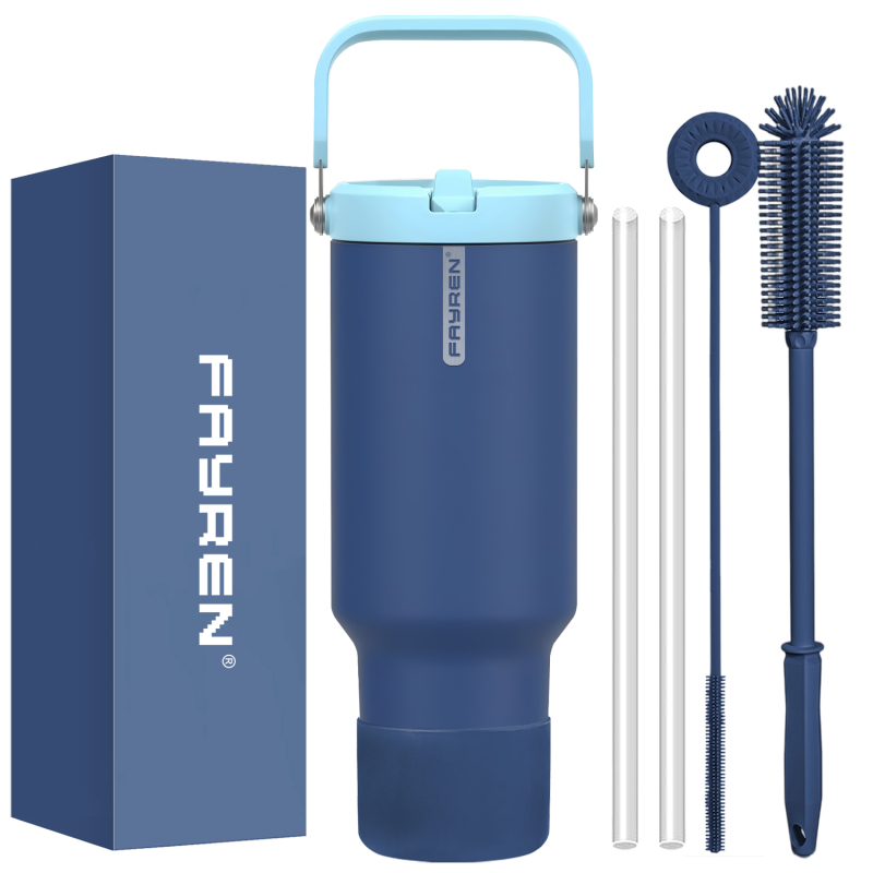 40 oz Tumbler with Handle Flip Straw, Vacuum Insulated Tumblers with Flip Straw and Top Handle with Silicone Bottom Travel Coffee Mug Insulated