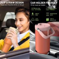 40 oz Tumbler with Handle Flip Straw, Vacuum Insulated Tumblers with Flip Straw and Top Handle with Silicone Bottom Travel Coffee Mug Insulated