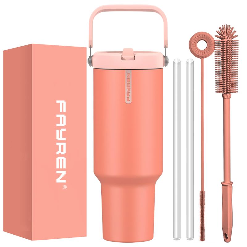 40 oz Tumbler with Handle Flip Straw, Vacuum Insulated Tumblers with Flip Straw and Top Handle Travel Coffee Mug Insulated